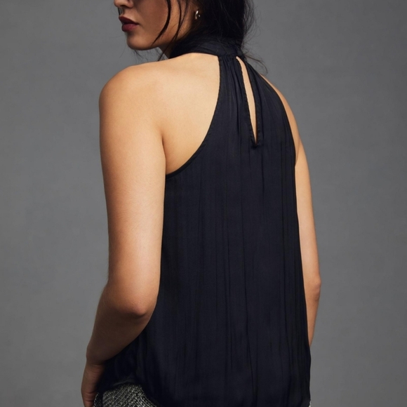 NWT ANTHROPOLOGIE | Silky Cutout Black Halter Top - Picture 4 of 6